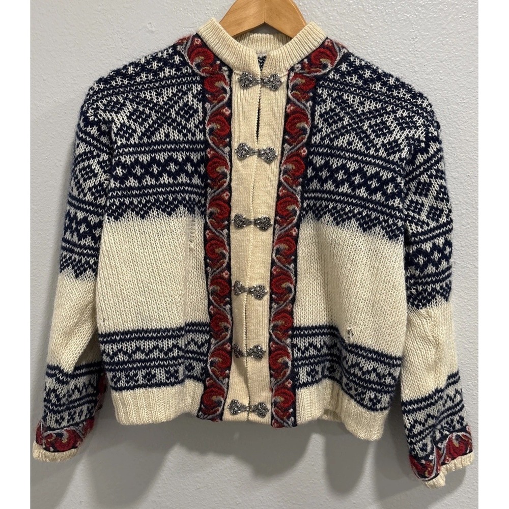Vintage A.S. Evebofoss Norway Cardigan Sweater Traditional Nordic Sz40  Damage
